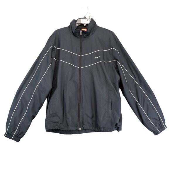 Vtg Y2K Nike Full Zip Track Jacket Mens XL Athletic Dept Black Reflective Stripe - Picture 1 of 10